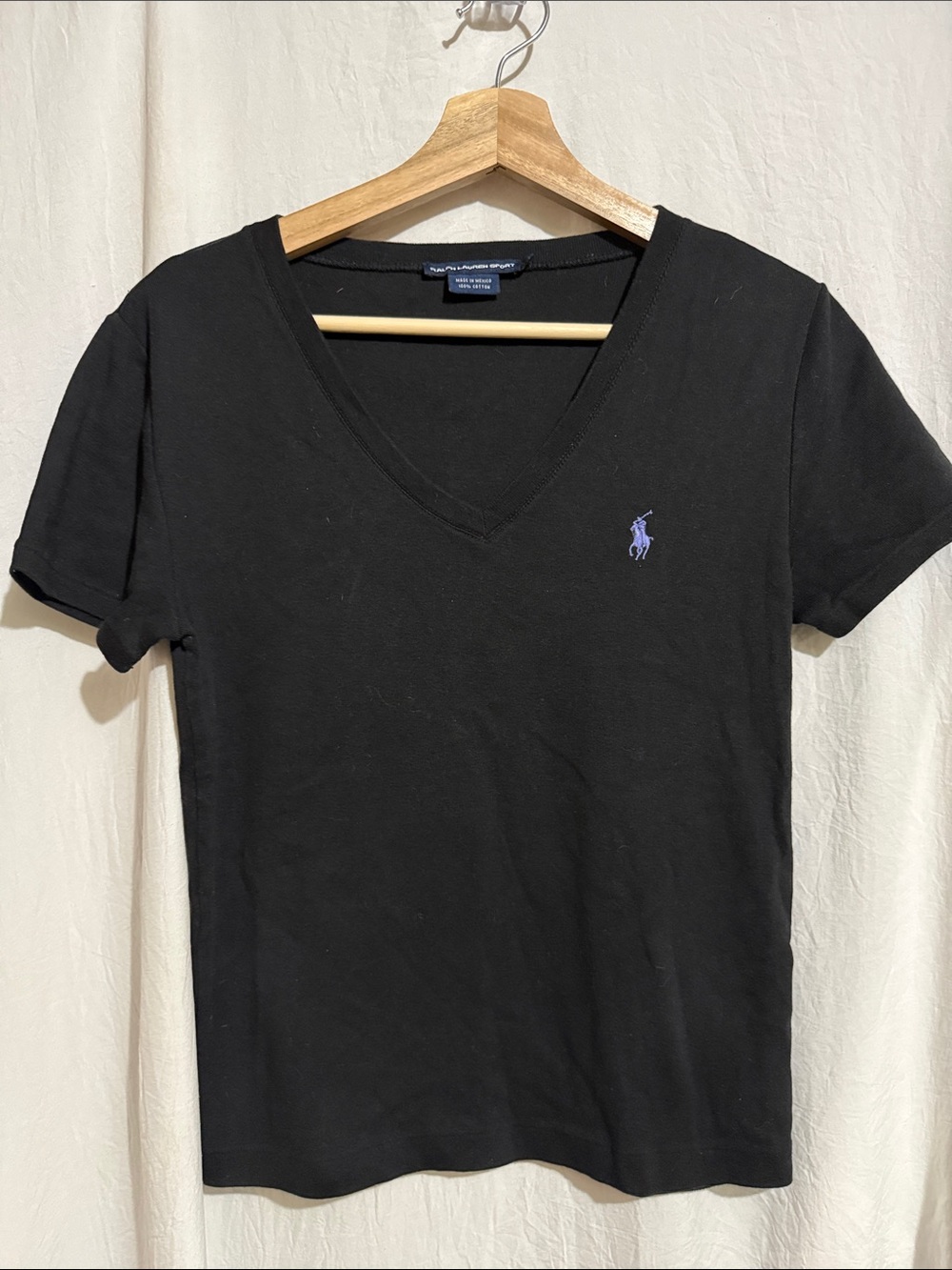 Polo by Ralph Lauren Black V-Neck Tee with Purple Pony